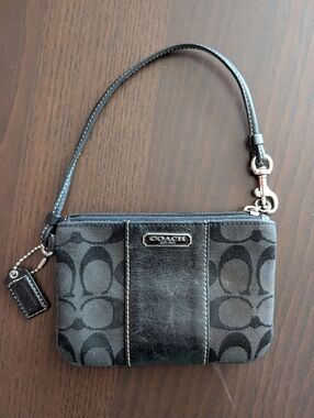 COACH Leather Canvas Wristlet